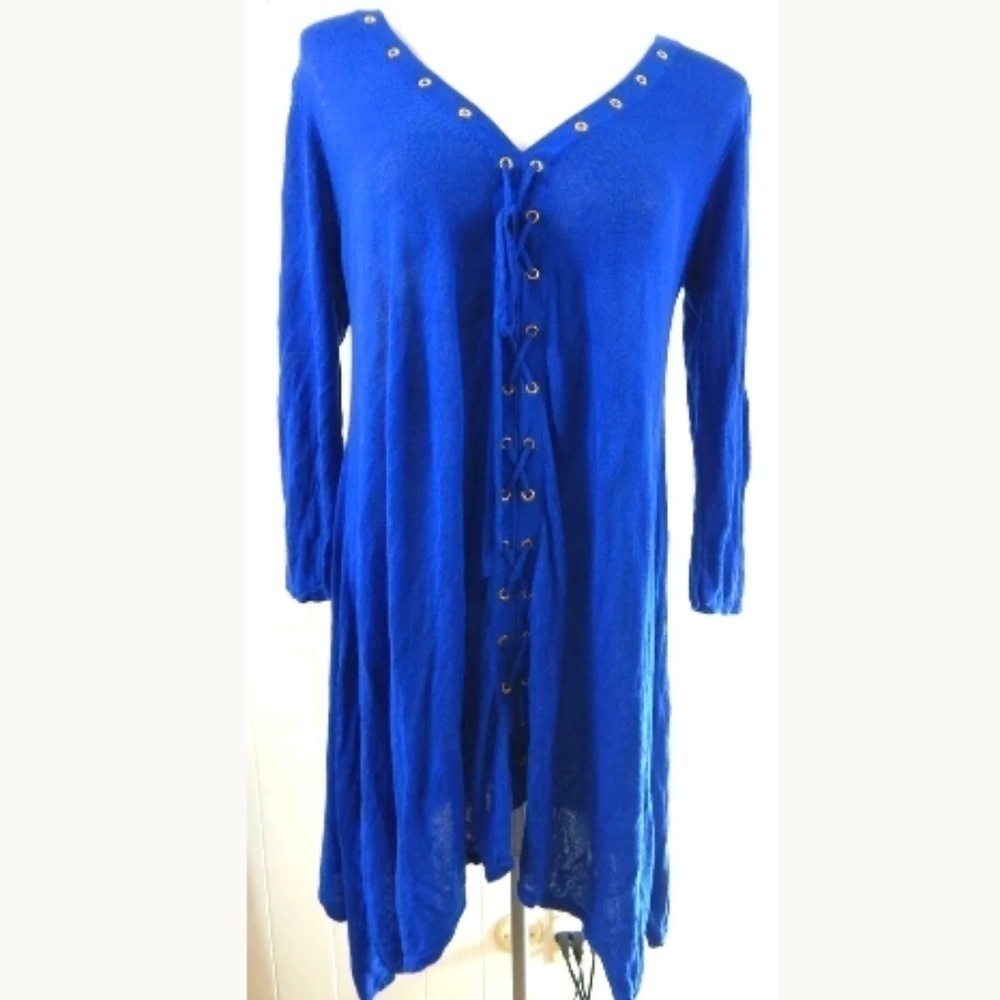 Soft Surroundings Blue Lace Up Sweater